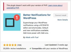Meldung wenn die PHP-Version nicht passt.