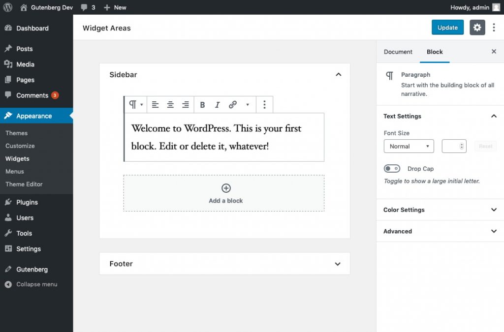 Vorschlag: Widgetbereich mit Gutenberg.